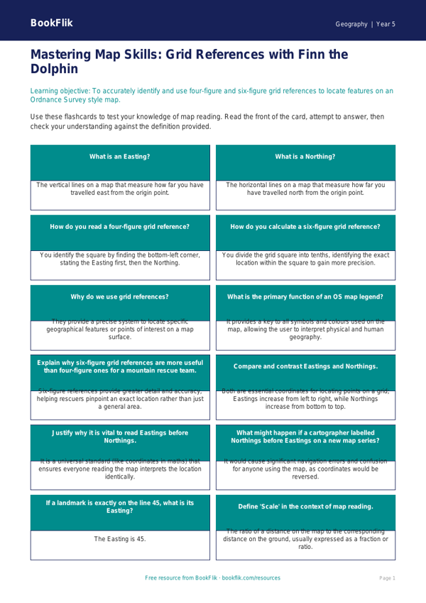 Free Grid References Flashcards | Year 5 Greater Depth | BookFlik worksheet preview — Geography Grid References
