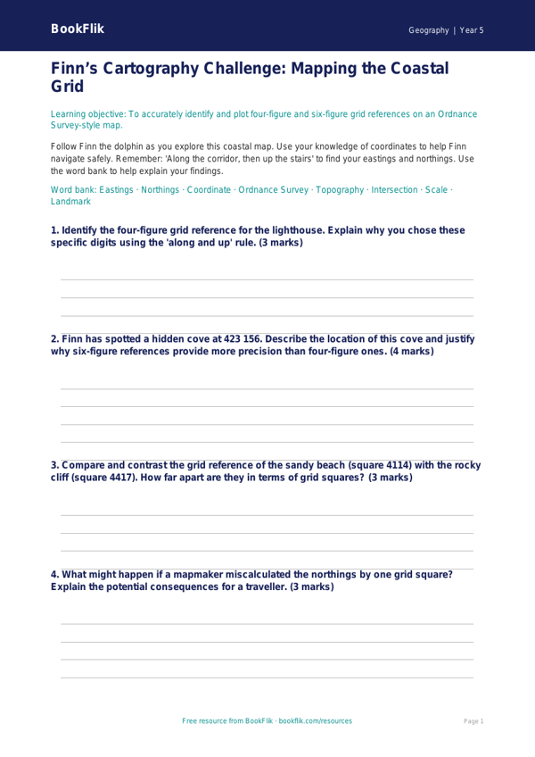 Free Grid References Template | Year 5 Greater Depth | BookFlik worksheet preview — Geography Grid References