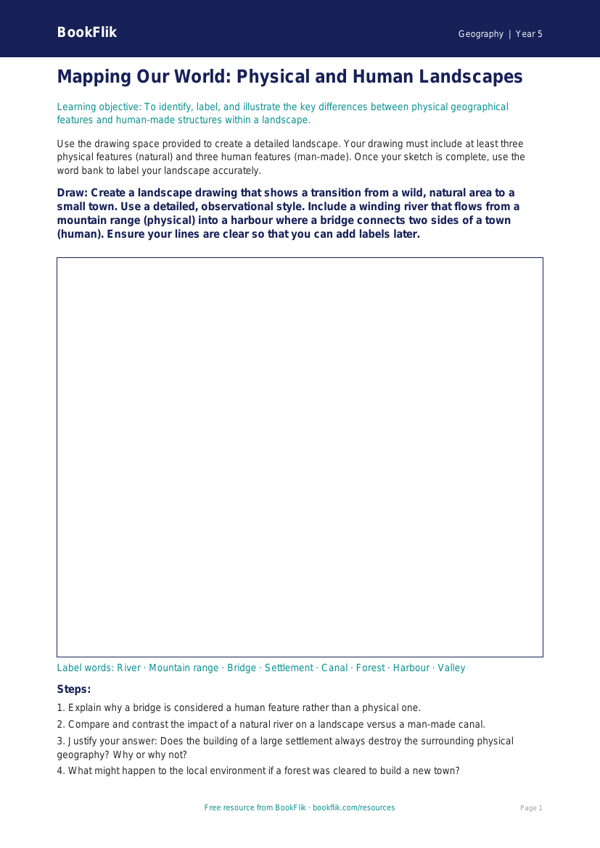 Free Human And Physical Geography Drawing Sheet | Year 5 Greater Depth | BookFlik worksheet preview — Geography Human And Physical Geography