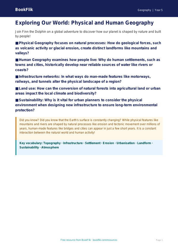 Free Human And Physical Geography Poster | Year 5 Greater Depth | BookFlik worksheet preview — Geography Human And Physical Geography