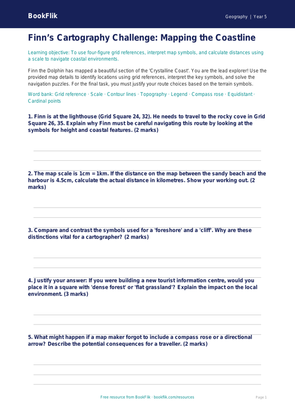 Free Map Skills Activity Sheet | Year 5 Greater Depth | BookFlik worksheet preview — Geography Map Skills