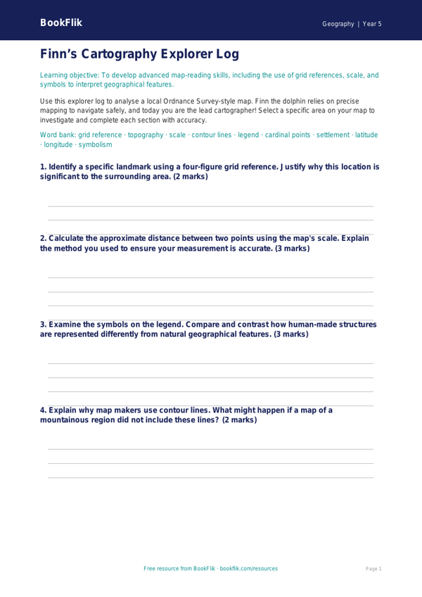 Free Map Skills Template | Year 5 Greater Depth | BookFlik worksheet preview — Geography Map Skills
