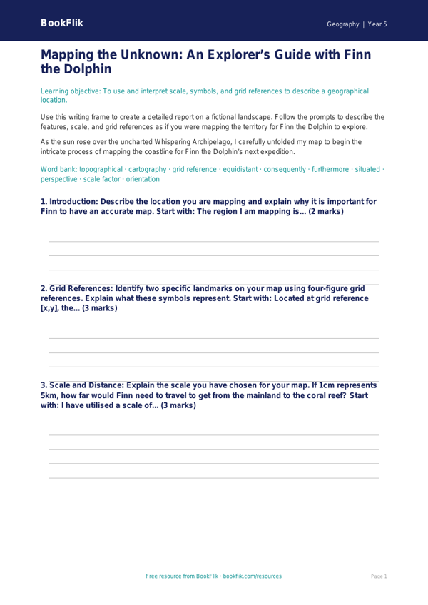 Free Map Skills Writing Frame | Year 5 Greater Depth | BookFlik worksheet preview — Geography Map Skills