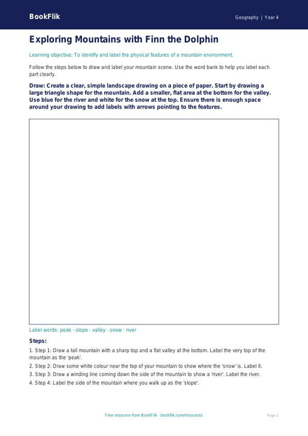Free Mountains Drawing Sheet | Year 4 Supported | BookFlik worksheet preview — Geography Mountains