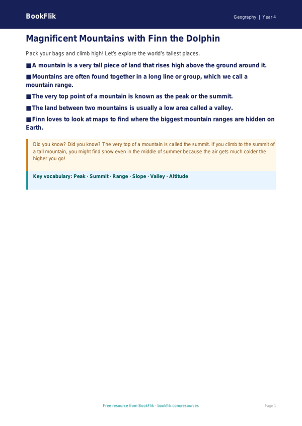 Free Mountains Poster | Year 4 Supported | BookFlik worksheet preview — Geography Mountains