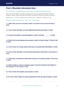 Free Mountains Quiz | Year 4 Geography Worksheet | BookFlik
