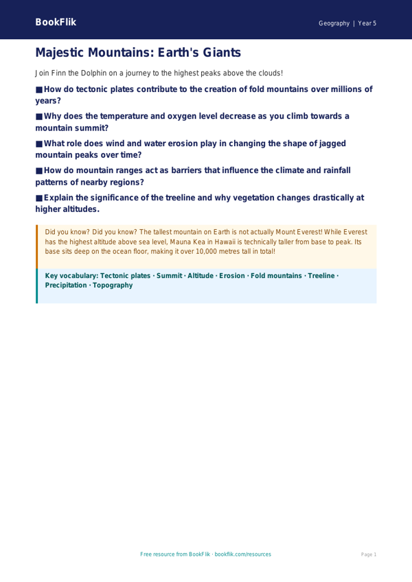 Free Mountains Poster | Year 5 Greater Depth | BookFlik worksheet preview — Geography Mountains