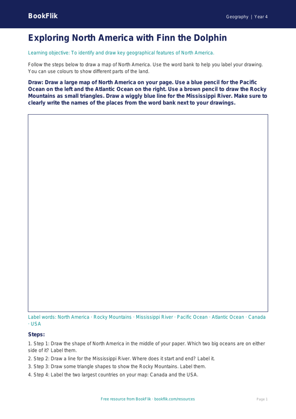 Free North America Drawing Sheet | Year 4 Supported | BookFlik worksheet preview — Geography North America