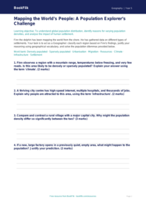 Free Population Activity Sheet | Year 5 Greater Depth | BookFlik