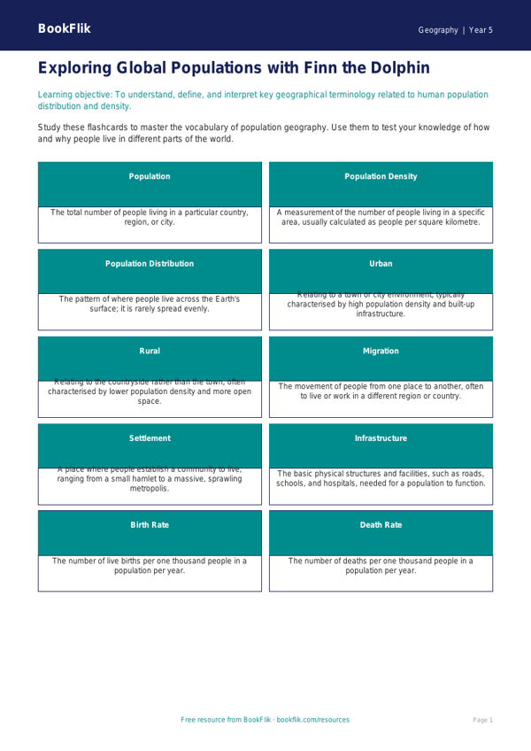 Free Population Flashcards | Year 5 Greater Depth | BookFlik worksheet preview — Geography Population