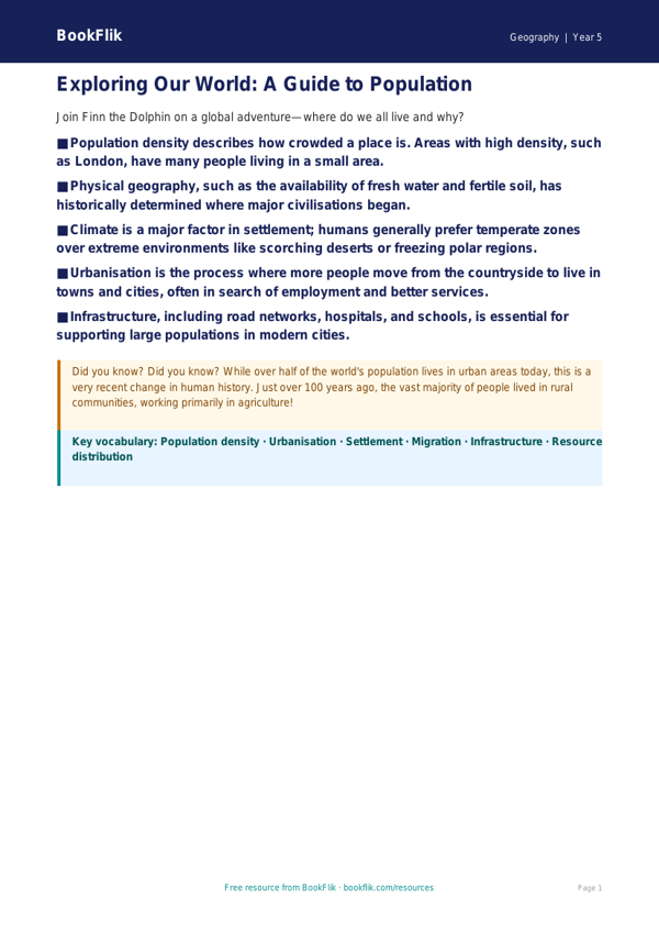 Free Population Poster | Year 5 Greater Depth | BookFlik worksheet preview — Geography Population