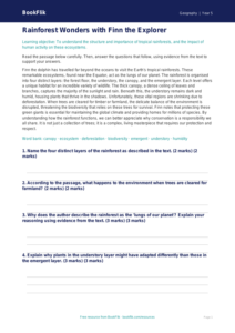 Free Rainforests Comprehension | Year 5 Greater Depth | BookFlik