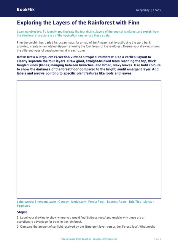 Free Rainforests Drawing Sheet | Year 5 Greater Depth | BookFlik worksheet preview — Geography Rainforests