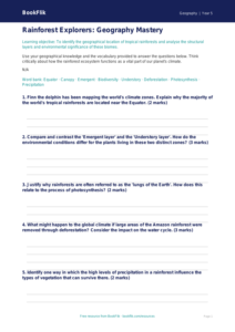 Free Rainforests Worksheet | Year 5 Greater Depth | BookFlik