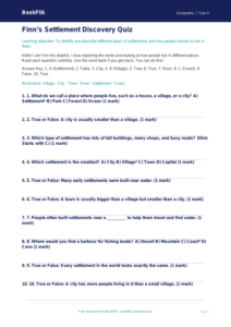 Free Settlements Quiz | Year 4 Geography Worksheet | BookFlik