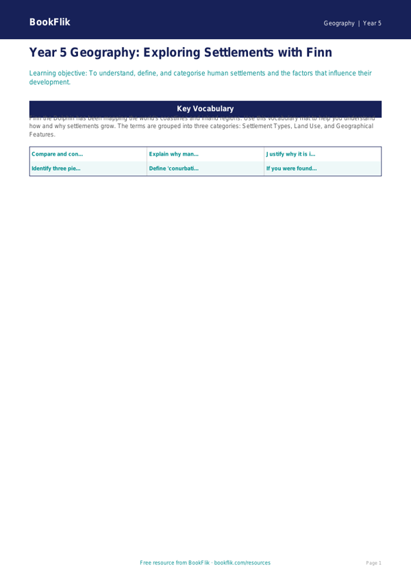 Free Settlements Word Mat | Year 5 Greater Depth | BookFlik worksheet preview — Geography Settlements