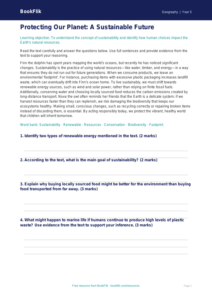 Free Sustainability Comprehension | Year 5 Greater Depth | BookFlik