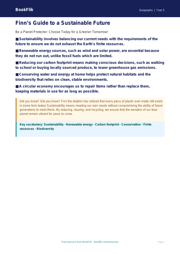 Free Sustainability Poster | Year 5 Greater Depth | BookFlik worksheet preview — Geography Sustainability