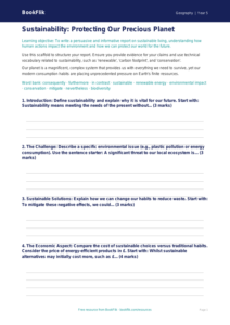 Free Sustainability Writing Frame | Year 5 Greater Depth | BookFlik