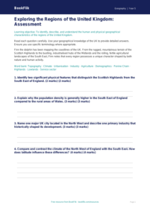 Free UK Regions Assessment | Year 5 Greater Depth | BookFlik