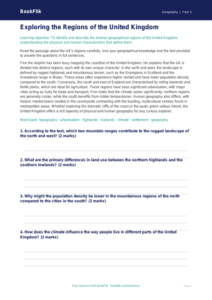 Free UK Regions Comprehension | Year 5 Greater Depth | BookFlik