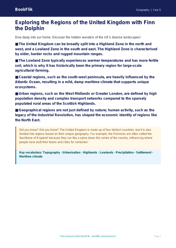 Free Uk Regions Poster | Year 5 Greater Depth | BookFlik worksheet preview — Geography Uk Regions