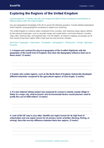 Free UK Regions Worksheet | Year 5 Greater Depth | BookFlik