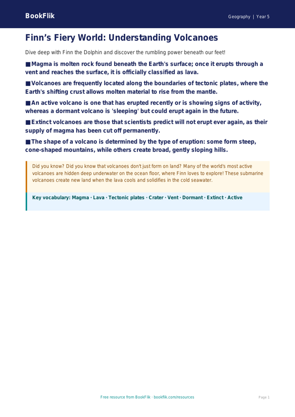 Free Volcanoes Poster | Year 5 Greater Depth | BookFlik worksheet preview — Geography Volcanoes