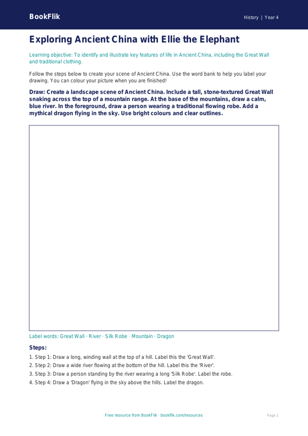 Free Ancient China Drawing Sheet | Year 4 Supported | BookFlik worksheet preview — History Ancient China