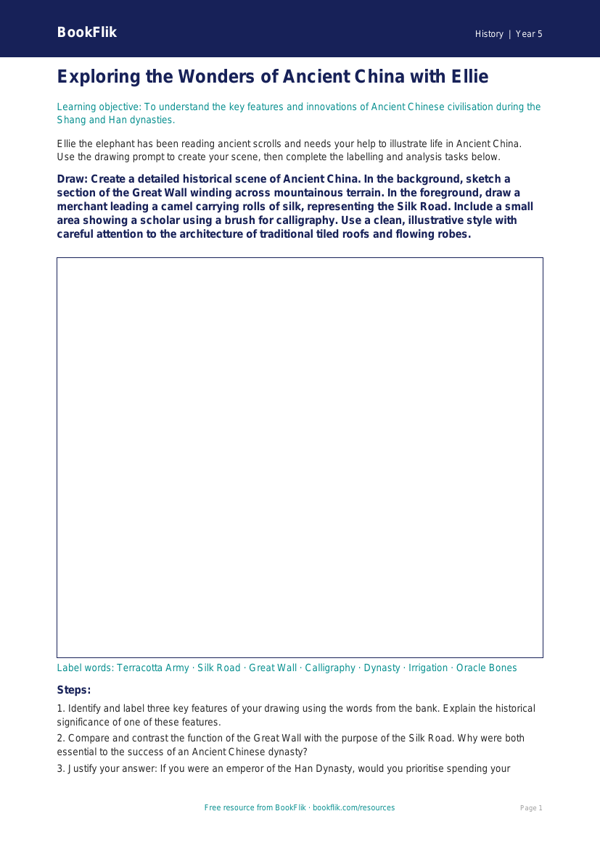 Free Ancient China Drawing Sheet | Year 5 Greater Depth | BookFlik worksheet preview — History Ancient China