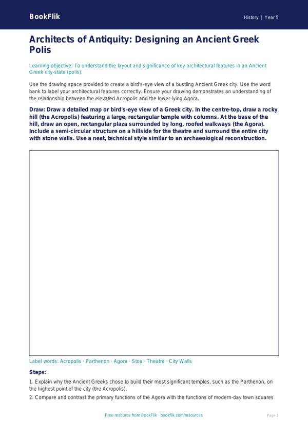 Free Ancient Greece Drawing Sheet | Year 5 Greater Depth | BookFlik worksheet preview — History Ancient Greece