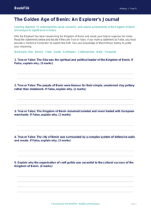 Free Benin Kingdom Activity Sheet | Year 5 Greater Depth | BookFlik