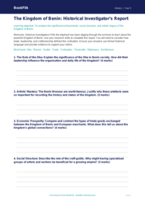 Free Benin Kingdom Template | Year 5 Greater Depth | BookFlik