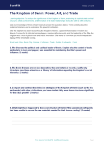 Free Benin Kingdom Worksheet | Year 5 Greater Depth | BookFlik