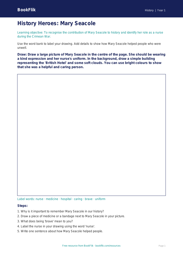 Free Black History Month Drawing Sheet | Year 1 Core | BookFlik worksheet preview — History Black History Month
