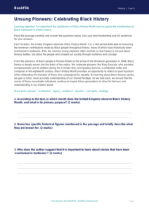 Free Black History Month Comprehension | Year 5 Greater Depth | BookFlik
