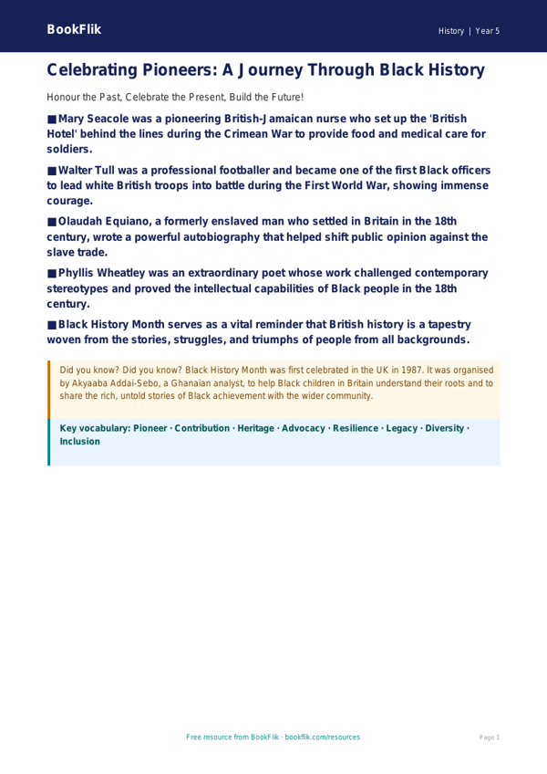 Free Black History Month Poster | Year 5 Greater Depth | BookFlik worksheet preview — History Black History Month