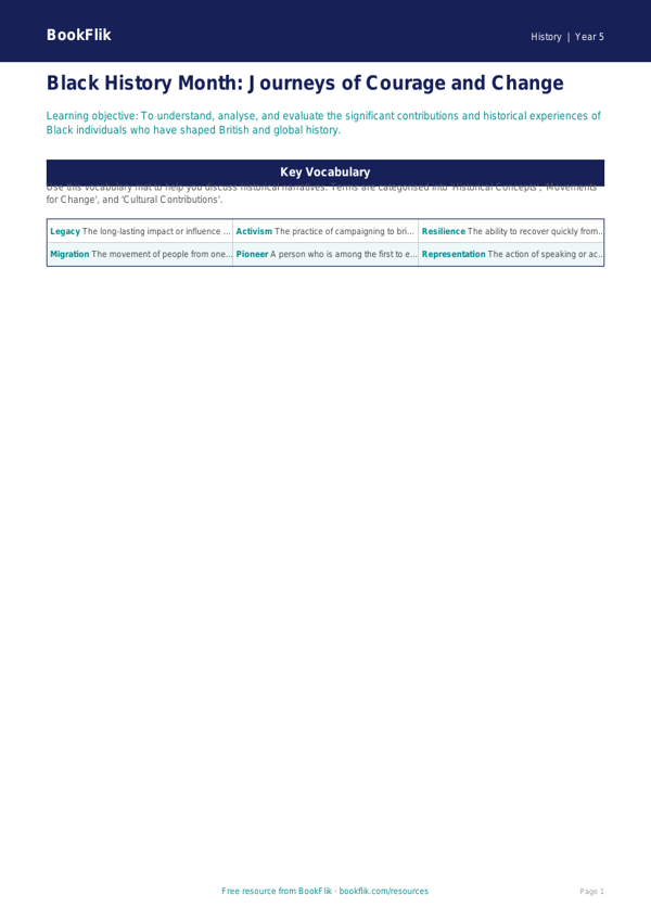 Free Black History Month Word Mat | Year 5 Greater Depth | BookFlik worksheet preview — History Black History Month