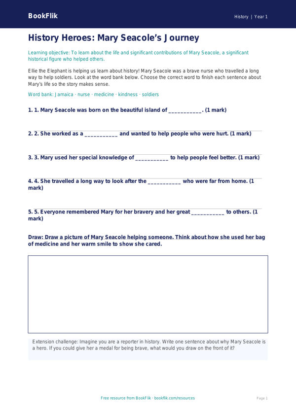 Free Black History Activity Sheet | Year 1 Core | BookFlik worksheet preview — History Black History