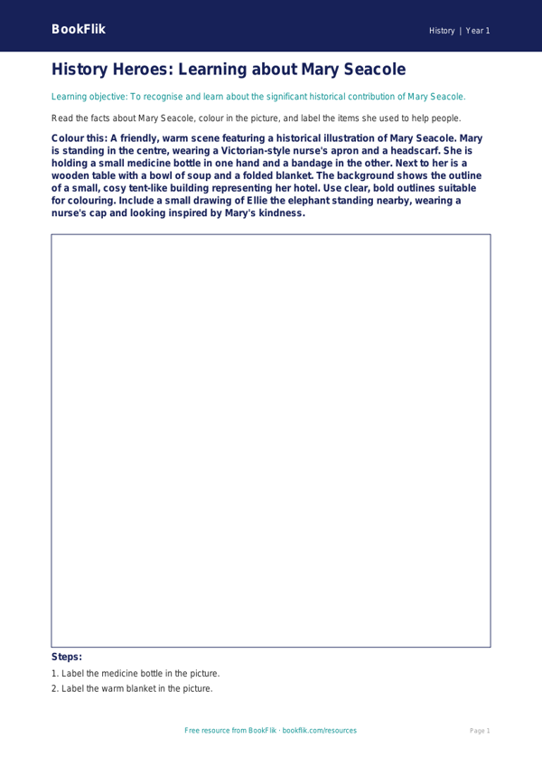 Free Black History Colouring Page | Year 1 Core | BookFlik worksheet preview — History Black History