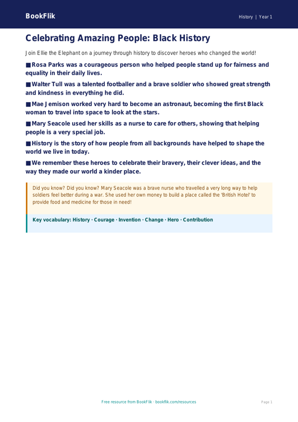 Free Black History Poster | Year 1 Core | BookFlik worksheet preview — History Black History