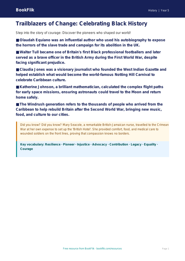Free Black History Poster | Year 5 Greater Depth | BookFlik worksheet preview — History Black History
