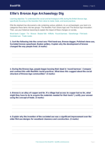 Free Bronze Age Activity Sheet | Year 5 Greater Depth | BookFlik