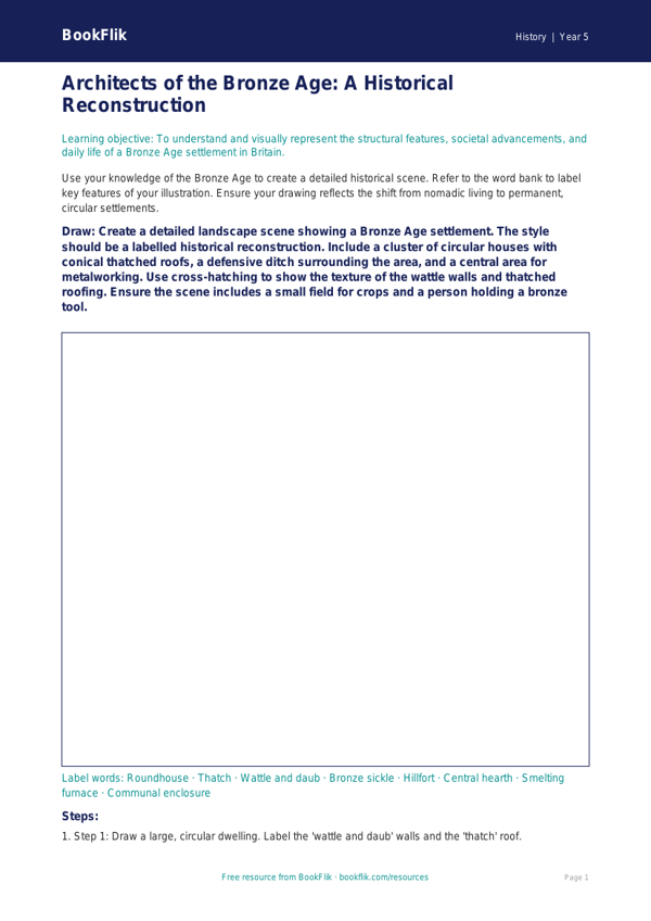 Free Bronze Age Drawing Sheet | Year 5 Greater Depth | BookFlik worksheet preview — History Bronze Age