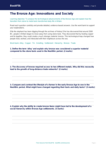 Free Bronze Age Worksheet | Year 5 Greater Depth | BookFlik