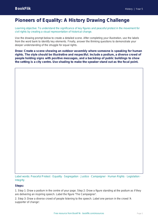 Free Civil Rights Drawing Sheet | Year 5 Greater Depth | BookFlik worksheet preview — History Civil Rights