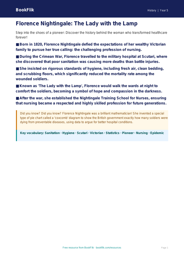 Free Florence Nightingale Poster | Year 5 Greater Depth | BookFlik worksheet preview — History Florence Nightingale