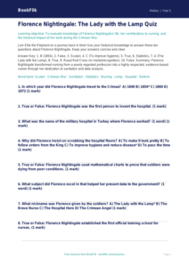 Free Florence Nightingale Quiz | Year 5 Greater Depth | BookFlik