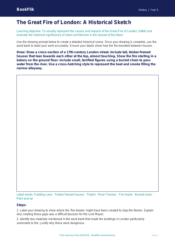 Free Great Fire Of London Drawing Sheet | Year 5 Greater Depth | BookFlik worksheet preview — History Great Fire Of London