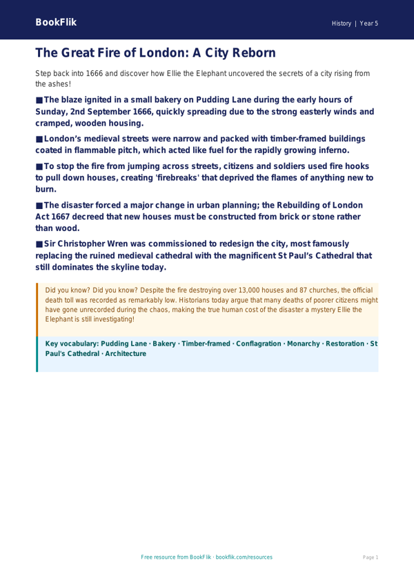 Free Great Fire Of London Poster | Year 5 Greater Depth | BookFlik worksheet preview — History Great Fire Of London